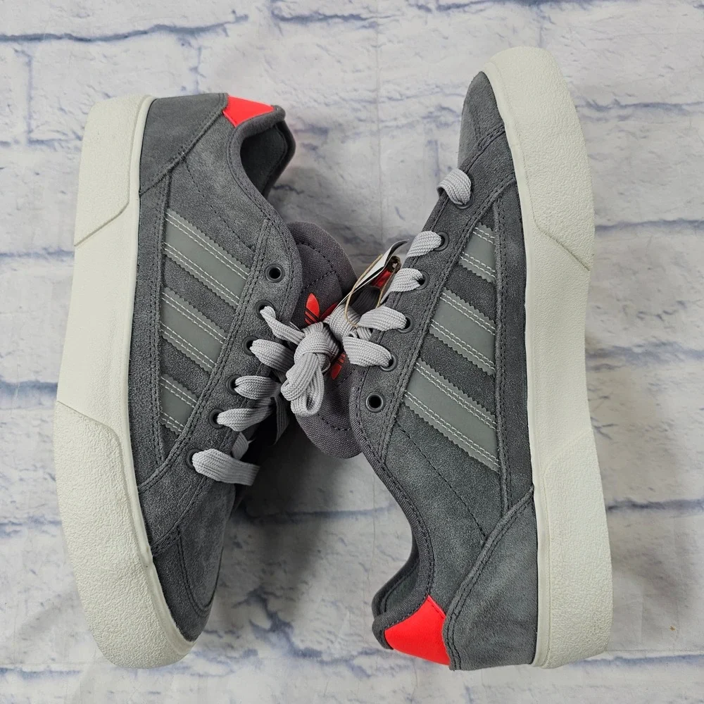 Adidas Court TNS Premiere Sneakers Mens 8 Grey Solar Red Suede Low Top JQ1037